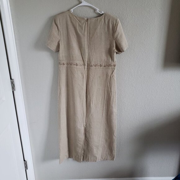 Talbots Woman Size 6 Vintage Linen Blend Maxi dress Floral embroidery Back Slit - Picture 9 of 9